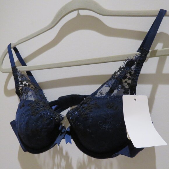SIMONE PERELE Wish Push Up Plunge Bra in Night Blue Lace - Size 34A NWT - Picture 8 of 15